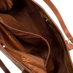 Pre Owned Alviero Martini 1A Classe Tan Geo Print Coated Canvas Zip Tote