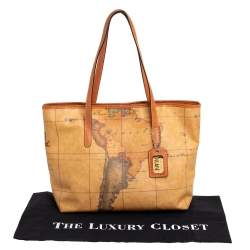 Pre Owned Alviero Martini 1A Classe Tan Geo Print Coated Canvas Zip Tote
