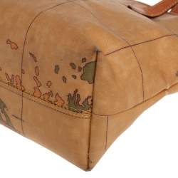 Pre Owned Alviero Martini 1A Classe Tan Geo Print Coated Canvas Zip Tote