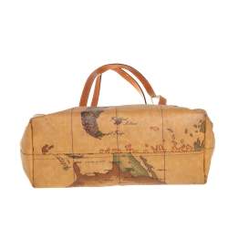 Pre Owned Alviero Martini 1A Classe Tan Geo Print Coated Canvas Zip Tote
