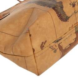 Pre Owned Alviero Martini 1A Classe Tan Geo Print Coated Canvas Zip Tote