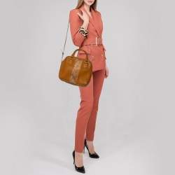 Pre Owned Alviero Martini 1A Classe Tan Leather and Coated Canvas Boston Bag