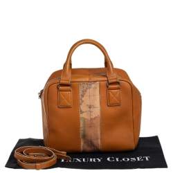 Pre Owned Alviero Martini 1A Classe Tan Leather and Coated Canvas Boston Bag