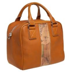 Pre Owned Alviero Martini 1A Classe Tan Leather and Coated Canvas Boston Bag