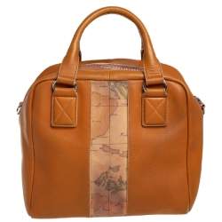 Pre Owned Alviero Martini 1A Classe Tan Leather and Coated Canvas Boston Bag