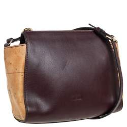 Pre Owned Alviero Martini 1A Classe Burgundy Leather and Coated Canvas Crossbody Bag