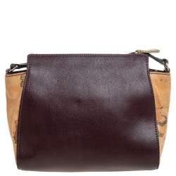 Pre Owned Alviero Martini 1A Classe Burgundy Leather and Coated Canvas Crossbody Bag