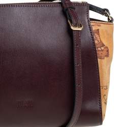 Pre Owned Alviero Martini 1A Classe Burgundy Leather and Coated Canvas Crossbody Bag