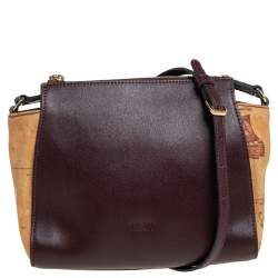 Pre Owned Alviero Martini 1A Classe Burgundy Leather and Coated Canvas Crossbody Bag