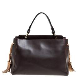 Alviero Martini 1A Classe Dark Brown Leather Tassel String Top Handle Bag
