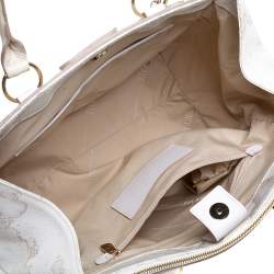 Pre Owned Alviero Martini 1A Classe  Cream Coated Canvas And Ostrich Embossed Leather Geo Sahara Tote