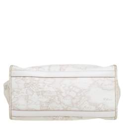 Pre Owned Alviero Martini 1A Classe  Cream Coated Canvas And Ostrich Embossed Leather Geo Sahara Tote