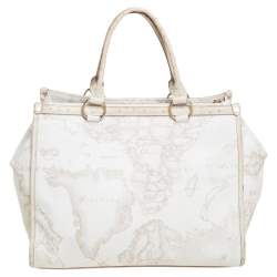 Pre Owned Alviero Martini 1A Classe  Cream Coated Canvas And Ostrich Embossed Leather Geo Sahara Tote