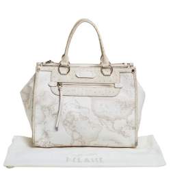 Pre Owned Alviero Martini 1A Classe  Cream Coated Canvas And Ostrich Embossed Leather Geo Sahara Tote