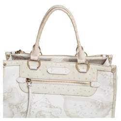 Pre Owned Alviero Martini 1A Classe  Cream Coated Canvas And Ostrich Embossed Leather Geo Sahara Tote