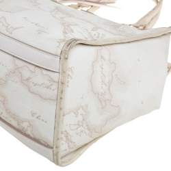 Pre Owned Alviero Martini 1A Classe  Cream Coated Canvas And Ostrich Embossed Leather Geo Sahara Tote