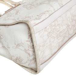 Pre Owned Alviero Martini 1A Classe  Cream Coated Canvas And Ostrich Embossed Leather Geo Sahara Tote