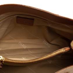 Alviero Martini 1A Classe Tan Geo Print Coated Canvas and Leather Satchel