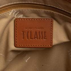 Alviero Martini 1A Classe Tan Geo Print Coated Canvas and Leather Satchel