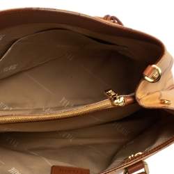 Alviero Martini 1A Classe Tan Geo Print Coated Canvas and Leather Satchel