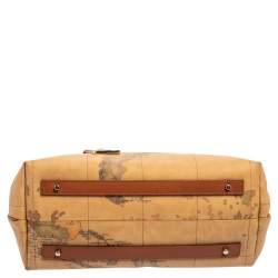 Alviero Martini 1A Classe Tan Geo Print Coated Canvas and Leather Satchel