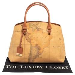 Alviero Martini 1A Classe Tan Geo Print Coated Canvas and Leather Satchel