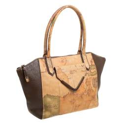 Pre Owned حقيية ساتشل ألفيرو مارتيني 1A كلاس كانفاس طباعة جيو وجلد بني فاتح/بني