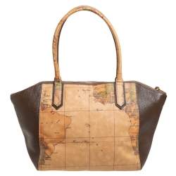 Pre Owned حقيية ساتشل ألفيرو مارتيني 1A كلاس كانفاس طباعة جيو وجلد بني فاتح/بني