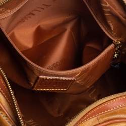 Alviero Martini 1A Classe Tan Geo Print  Coated Canvas and Leather Satchel
