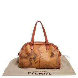 Alviero Martini 1A Classe Tan Geo Print  Coated Canvas and Leather Satchel