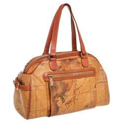 Alviero Martini 1A Classe Tan Geo Print  Coated Canvas and Leather Satchel