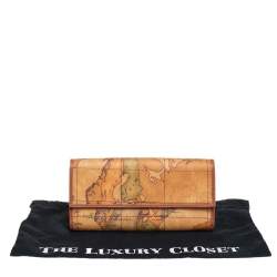 Pre Owned Alviero Martini 1A Classe Tan Geo Print Coated Canvas and Leather Continental Wallet