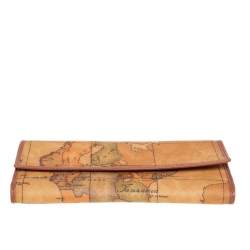 Pre Owned Alviero Martini 1A Classe Tan Geo Print Coated Canvas and Leather Continental Wallet