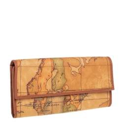 Pre Owned Alviero Martini 1A Classe Tan Geo Print Coated Canvas and Leather Continental Wallet