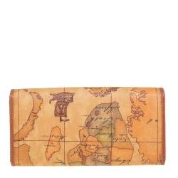 Pre Owned Alviero Martini 1A Classe Tan Geo Print Coated Canvas and Leather Continental Wallet