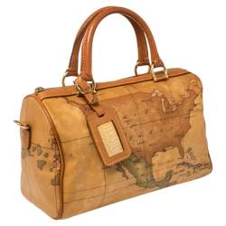 مملوكة مسبقًا Alviero Martini 1A Classe Tan Geo Classic Print Coated Canvas Satchel