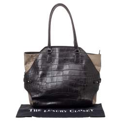 Pre Owned Alviero Martini Coated Canvas And Embossed Croc Leather Tote