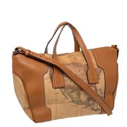 Pre Owned Alviero Martini 1A Classe Tan Geo Classic Print Coated Canvas Satchel