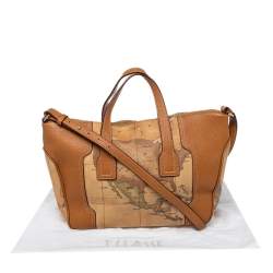 Pre Owned Alviero Martini 1A Classe Tan Geo Classic Print Coated Canvas Satchel