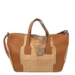 Pre Owned Alviero Martini 1A Classe Tan Geo Classic Print Coated Canvas Satchel