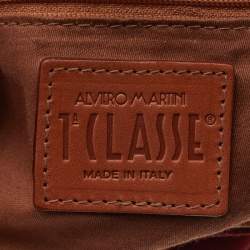 Alviero Martini 1A Classe Beige/Red Geo Print woven Coated Canvas and Suede Tote