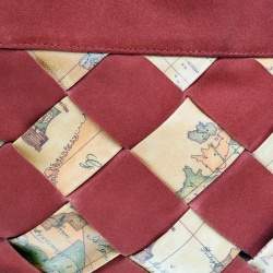 Alviero Martini 1A Classe Beige/Red Geo Print woven Coated Canvas and Suede Tote
