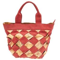 Alviero Martini 1A Classe Beige/Red Geo Print woven Coated Canvas and Suede Tote