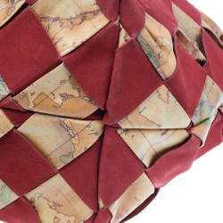 Alviero Martini 1A Classe Beige/Red Geo Print woven Coated Canvas and Suede Tote