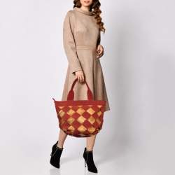 Alviero Martini 1A Classe Beige/Red Geo Print woven Coated Canvas and Suede Tote