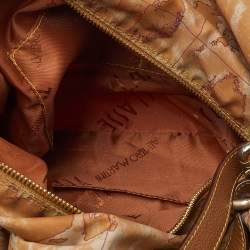 Pre Owned Alviero Martini 1A Classe Geo Print Beige-Brown Nylon And Leather Satchel