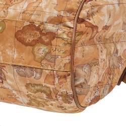 Pre Owned Alviero Martini 1A Classe Geo Print Beige-Brown Nylon And Leather Satchel