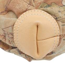 Pre Owned Alviero Martini 1A Classe Geo Print Beige/Brown Canvas And Leather Shoulder Bag