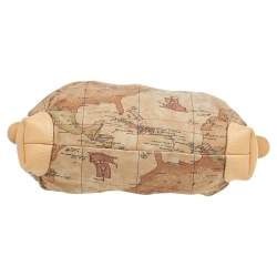 Pre Owned Alviero Martini 1A Classe Geo Print Beige/Brown Canvas And Leather Shoulder Bag