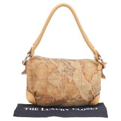 Pre Owned Alviero Martini 1A Classe Geo Print Beige/Brown Canvas And Leather Shoulder Bag